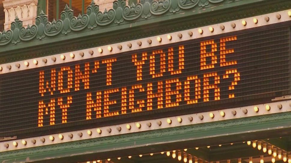 Tampa Theatre marquee showing "Won't You Be My Neighbor?"