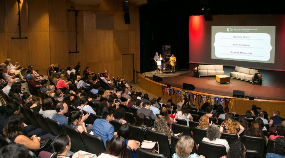 People gather in a auditorium at UTSA Downtown Campus for the 2019 Scholarship Reception hosted by San Antonio Area Foundation June 15, 2019 (Courtesy: San Antonio Area Foundation)