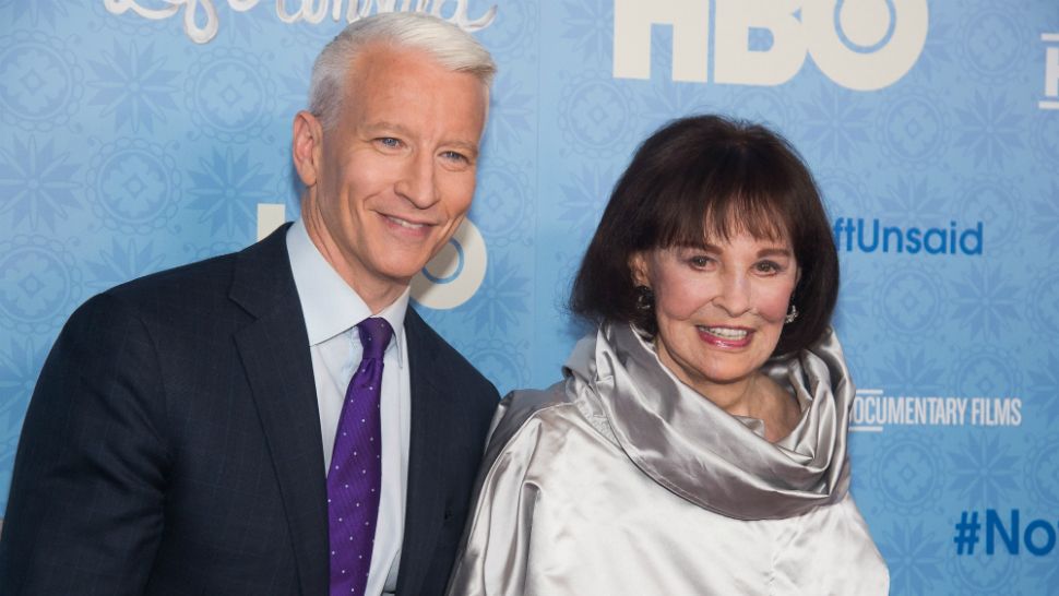In this file photo from April 4, 2016, Anderson Cooper and Gloria Vanderbilt attend the premiere of "Nothing Left Unsaid" at the Time Warner Center in New York. (Charles Sykes/Invision/AP)