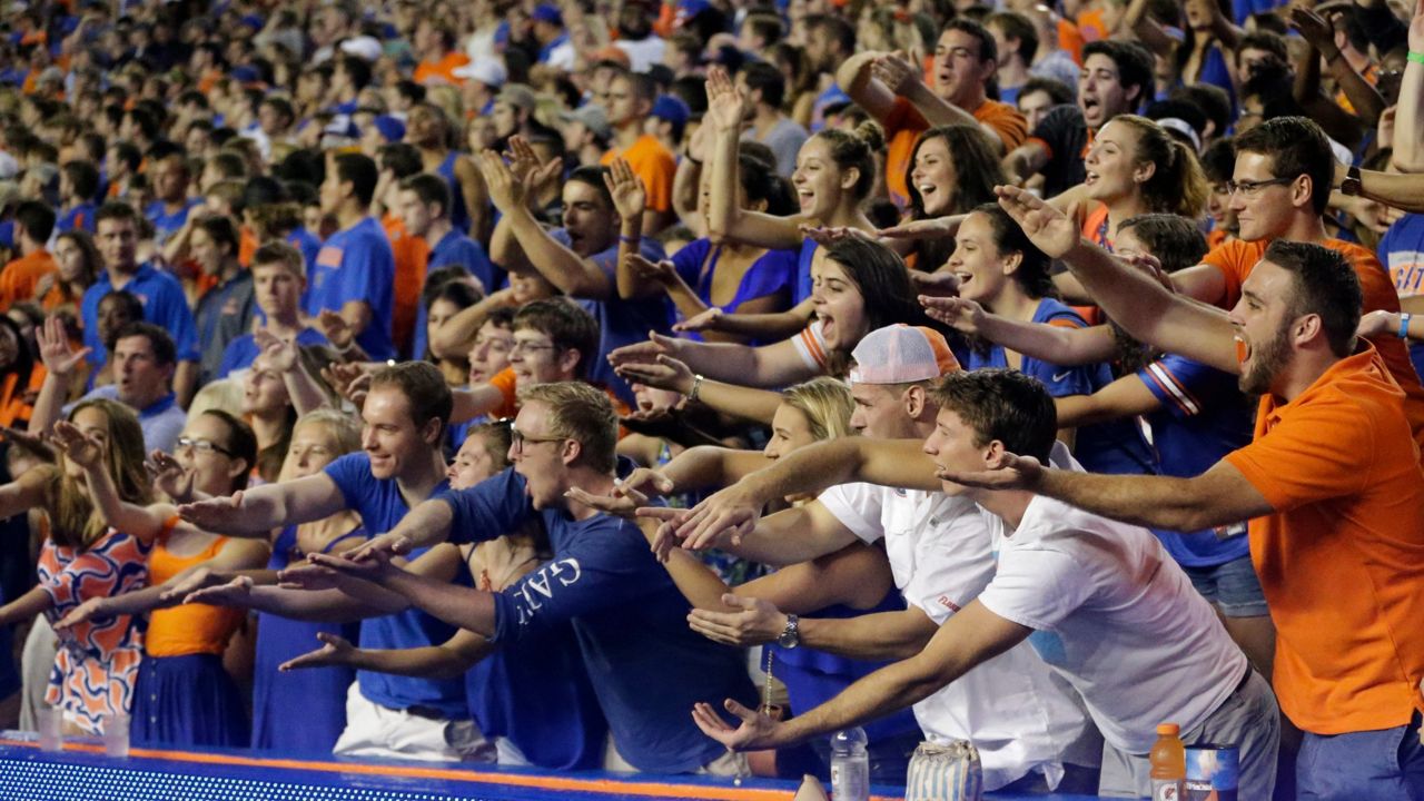 University of Florida fans perform the "Gator chomp" during an undated football game. (AP file)