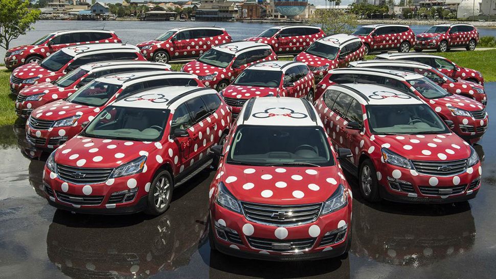 Fleet of Minnie Vans at Disney World. (Courtesy of Disney Parks)