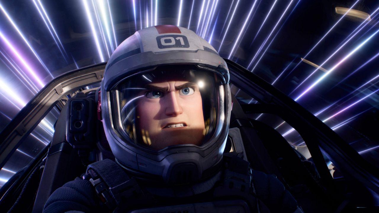 This image released by Disney/Pixar shows character Buzz Lightyear, voiced by Chris Evans, in a scene from the animated film "Lightyear," releasing June 17. (Disney/Pixar via AP)