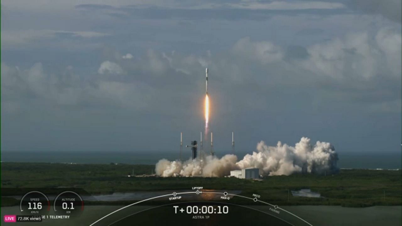 Lifting off from Space Launch Complex-40 at Cape Canaveral Space Force Station, SpaceX’s Falcon 9 rocket will send up SES’s ASTRA 1P satellite to geosynchronous transfer orbit. (Spectrum News)