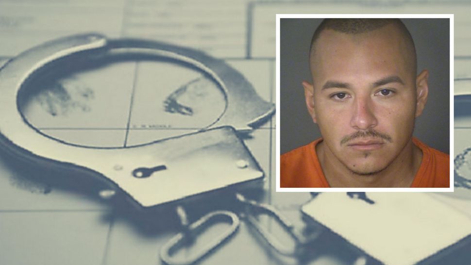 Top right, Michael Puente (Courtesy/SAPD). Background: File photo of handcuffs.