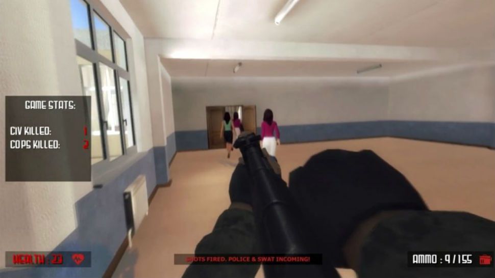 FILE - This file screen shot taken from YouTube shows a still frame from the video game “Active Shooter.” Acid Software, the developer of the school shooting video game condemned by parents of slain children, has lost the ability to sell the game online after being dumped by PayPal. The developer said Tuesday, June 19, 2018, that purchases of the game were temporarily suspended as its representatives tried to resolve the issues with PayPal. (YouTube via AP, File)