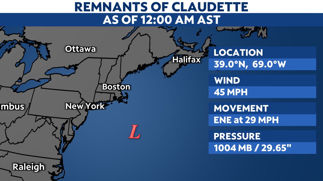 Claudette becomes post-tropical Monday night
