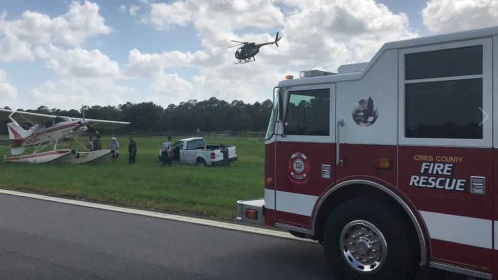 After several failed attempts, the small plane was able to land safely after the pilot succeeded in manually deploying the plane's landing gear, according to the Citrus County Sheriff's Office. (Courtesy of Citrus County Sheriff's Office)