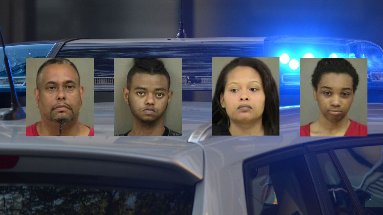 Suspects from left to right: Carnis Poindexter Sr., Carnis Poindexter Jr., Mikkaala Lewis and Monazha Thompson