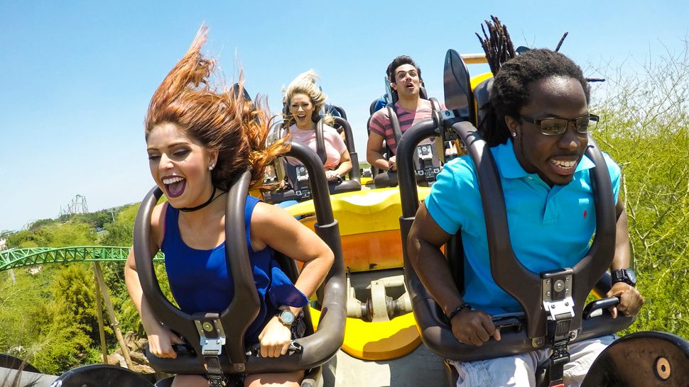 Riders on Busch Gardens Tampa Bay's Cheetah Hunt roller coaster