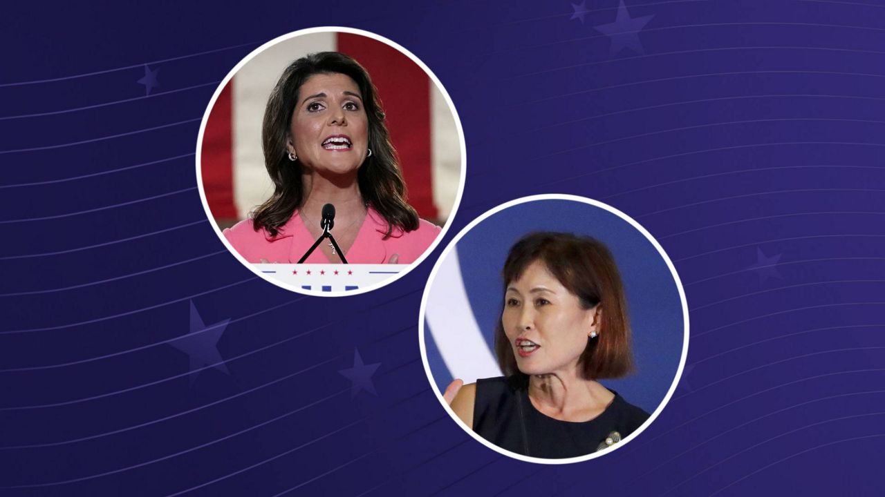 Former Ambassador to the U.N. Nikki Haley and Rep. Michelle Steel (AP Photo)