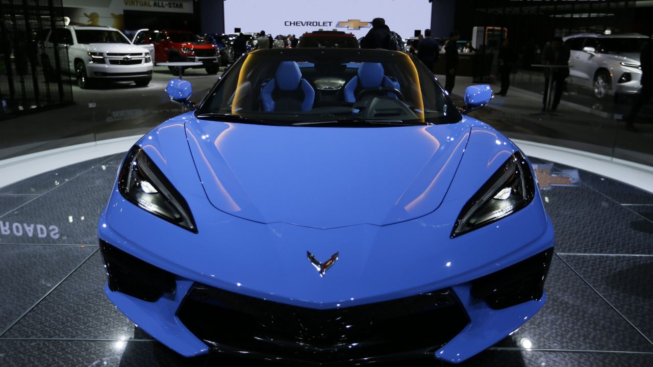 Chevrolet's 2020 Chevrolet Corvette Stingray Convertible is displayed at the AutoMobility LA Auto Show in Los Angeles Wednesday, Nov. 20, 2019. (AP Photo/Damian Dovarganes)