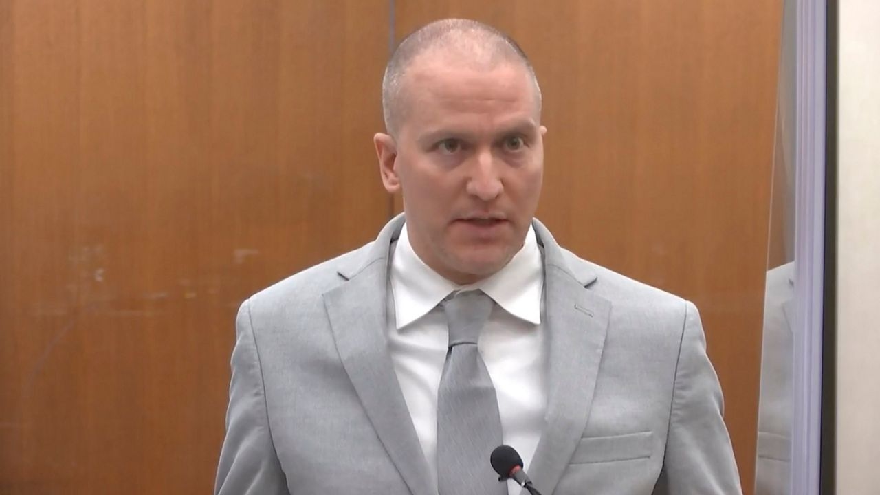 Former Minneapolis police Officer Derek Chauvin addresses the court June 25 as Hennepin County Judge Peter Cahill presides over Chauvin's sentencing at the Hennepin County Courthouse in Minneapolis. (Court TV via AP, Pool, File)