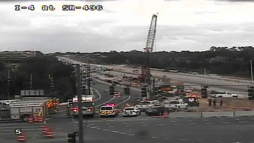 Construction work for the "I-4 Ultimate" project breached a gas pipe, causing crews to close Interstate 4 in both directions Monday afternoon. (Florida Department of Transportation camera)