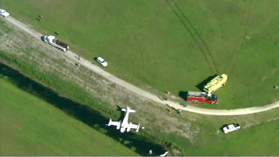 A small airplane ran off a runway at Orlando Executive Airport and into a water-filled ditch Monday morning, June 25, 2018.