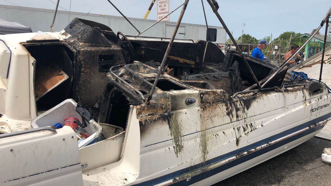 Four people were injured in a boat explosion Saturday morning at a boat ramp located at 4483 Calienta Street. (Ashley Paul/Spectrum Bay News 9)