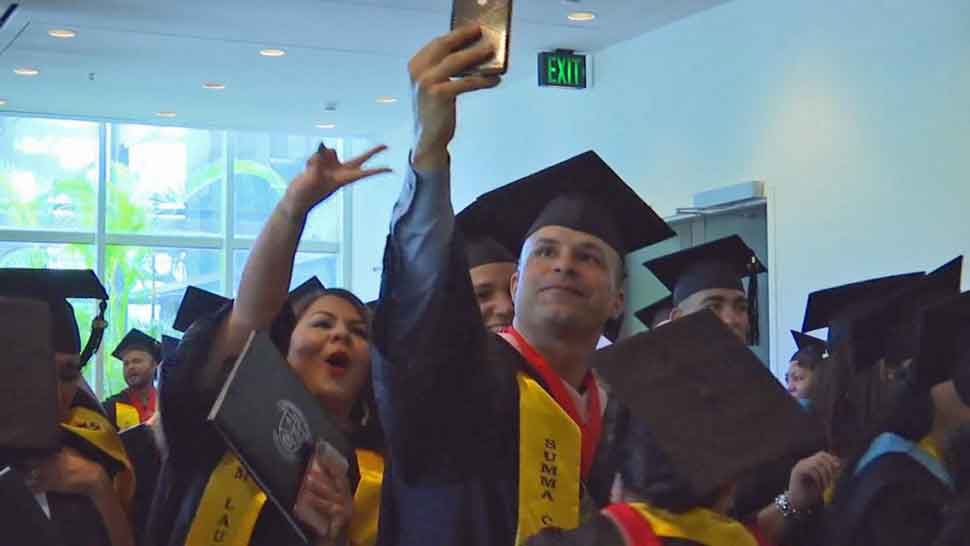 Members of the 2019 graduating class of Ana G. Méndez University's Tampa Bay campus. (Adria Iraheta/Spectrum Bay News 9)