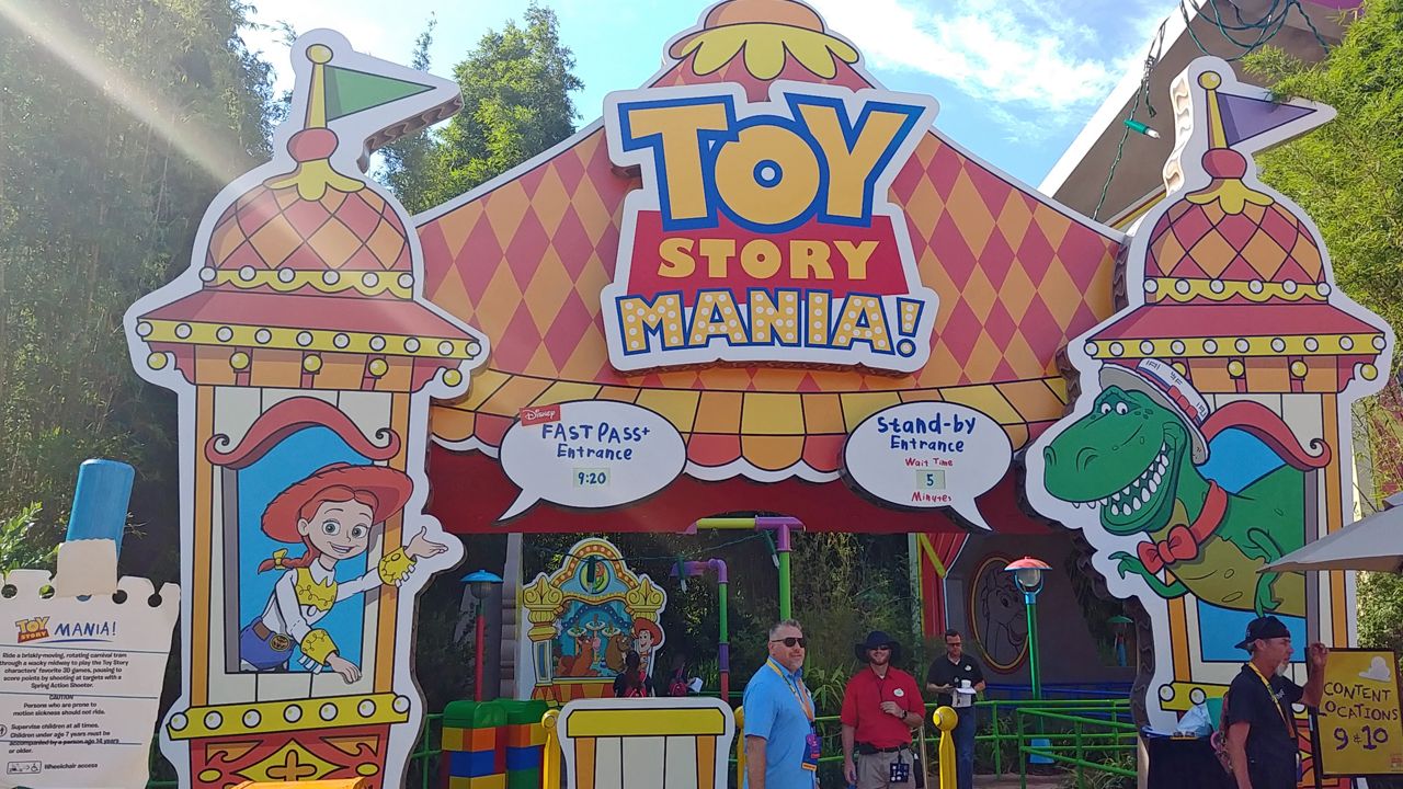 Toy Story Mania sports a brand-new entrance when Toy Story Land opens. It's modeled after a carnival game box and be accessible from the new land. (Ashley Carter, staff)