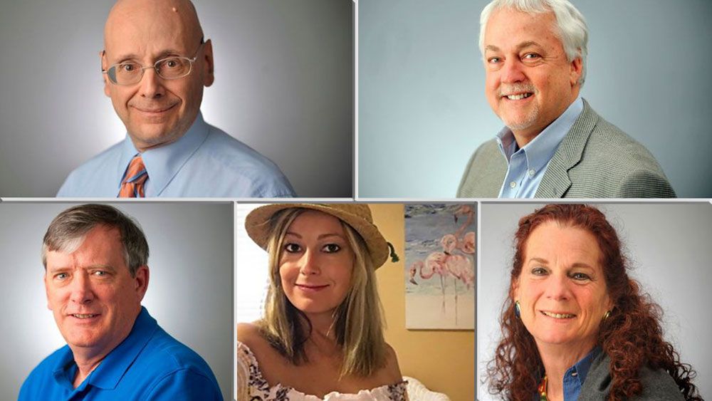 The victims of the Capital Gazette shooting were (left to right, top row) Gerald Fischman and Rob Hiaasen; (bottom row) John McNamara, Rebecca Smith and Wendi Winters. (Associated Press)