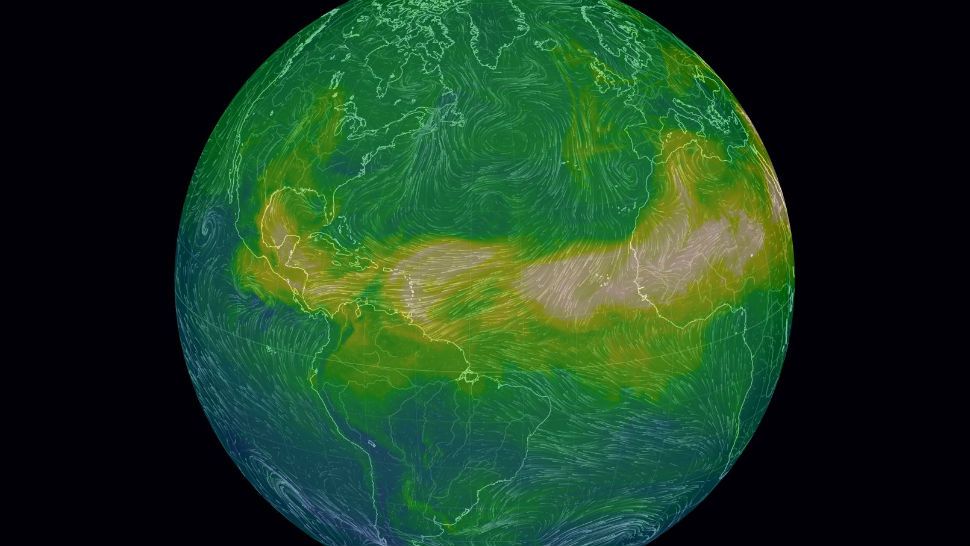 African dust cloud reaching the Texas coast on Friday, June 29, 2018. (Courtesy: earth.nullschool.net)