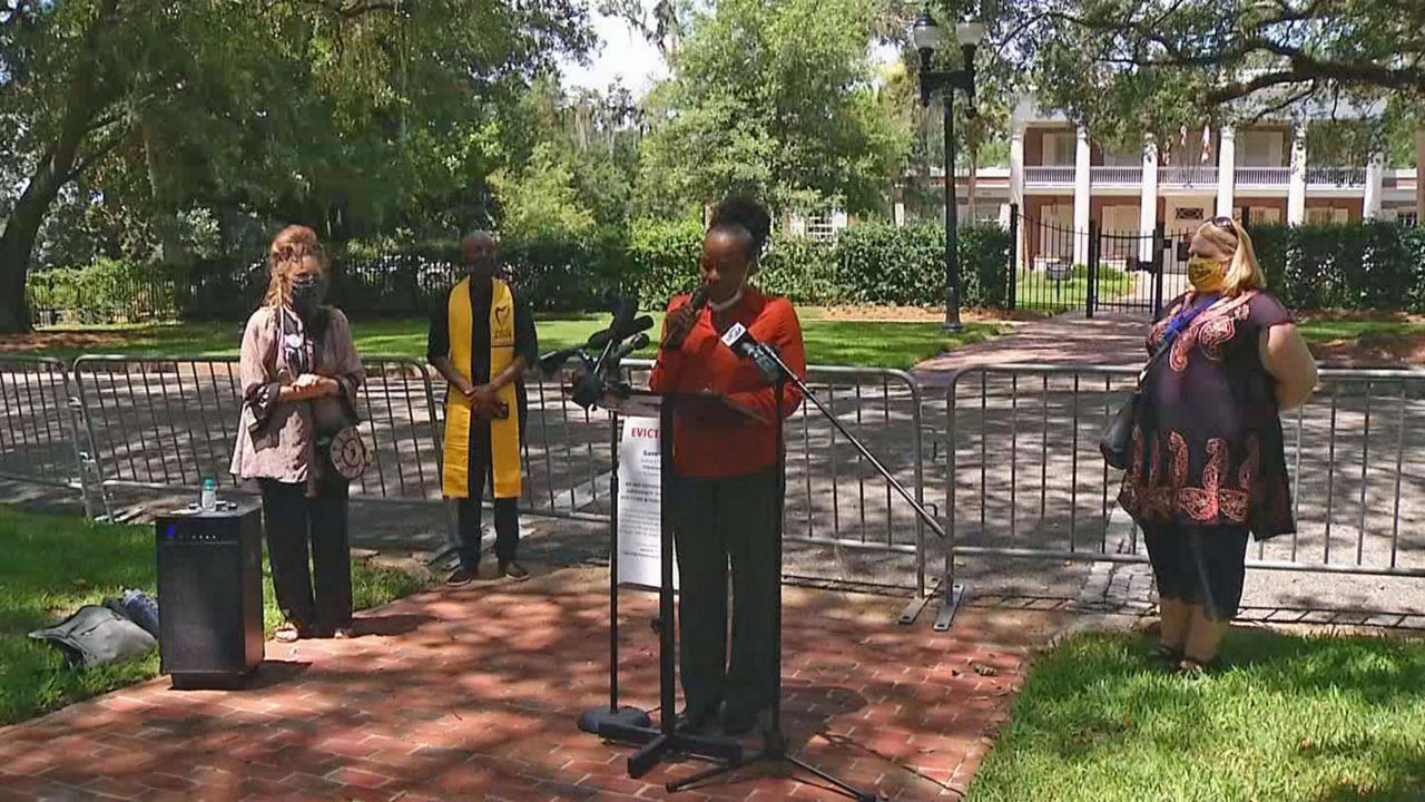 Housing activists holding a demonstration in front of the Governor's mansion in Tallahassee, Tuesday, June 30, 2020. (Spectrum News)