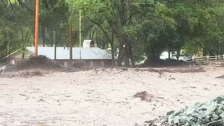 A portion of Highway 48 in Ruidoso flooded on Tuesday. (Photo courtesy Ruidoso Village RV Park)