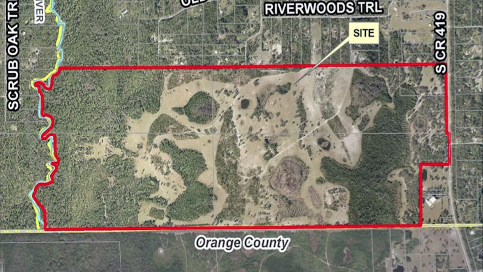 The River Cross development proposed to be built on 669 acres of land west of County Road 419, north of the Orange County line and east of the Econ River. (Spectrum News)