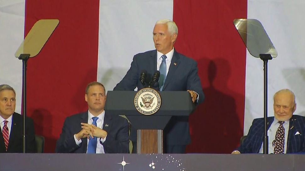 Vice President Mike Pence showcased the courage of the Apollo crew during a speech on Saturday on the 50th anniversary of the moon landing. (Spectrum News)