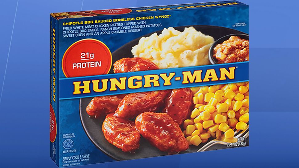 The recalled meals are: 15.25-oz. individual frozen microwavable dinners with "HUNGRY MAN CHIPOTLE BBQ SAUCED BONELESS CHICKEN WYNGZ" printed on the label and bearing a best buy date of 9/6/19. (Hungry-Man)