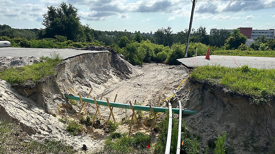 Hurricane Milton washed out Threadgill Place in Orange City. (Spectrum News/Jerry Hume)