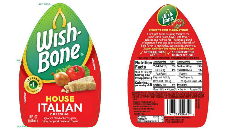 Wish Bone House Italian Salad Dressing is being recalled for mislabeled bottles being sold across the country. (Courtesy: FDA)