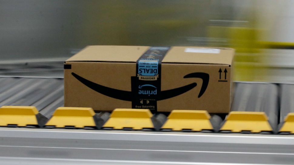 A brown box with the Amazon logo.