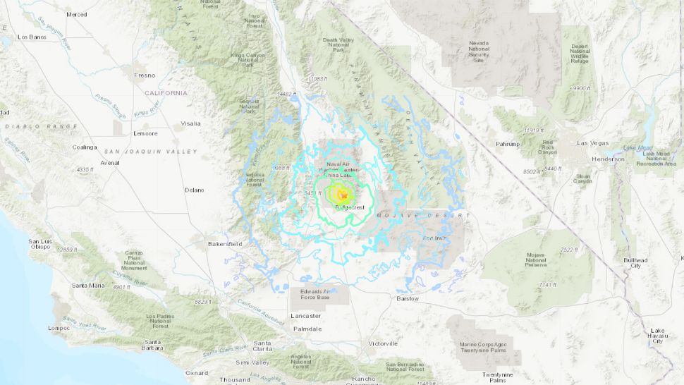 A 5.4 magnitude earthquake aftershock hit Ridgecrest on Friday, July 5, 2019. (Courtesy: USGS)