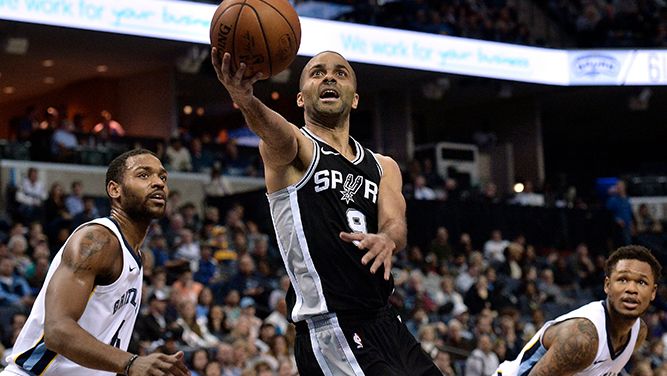 Tony Parker going for a layup.