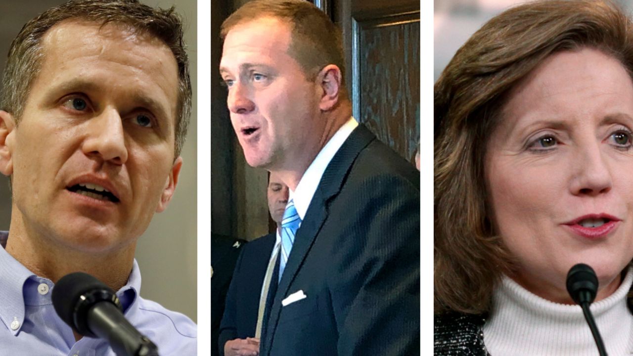 (left to right) Former Missouri Gov. Eric Greitens, Missouri Attorney General Eric Schmitt and U.S. Rep. Vicky Hartzler are the three top contenders for the Republican nomination to the U.S. Senate. 