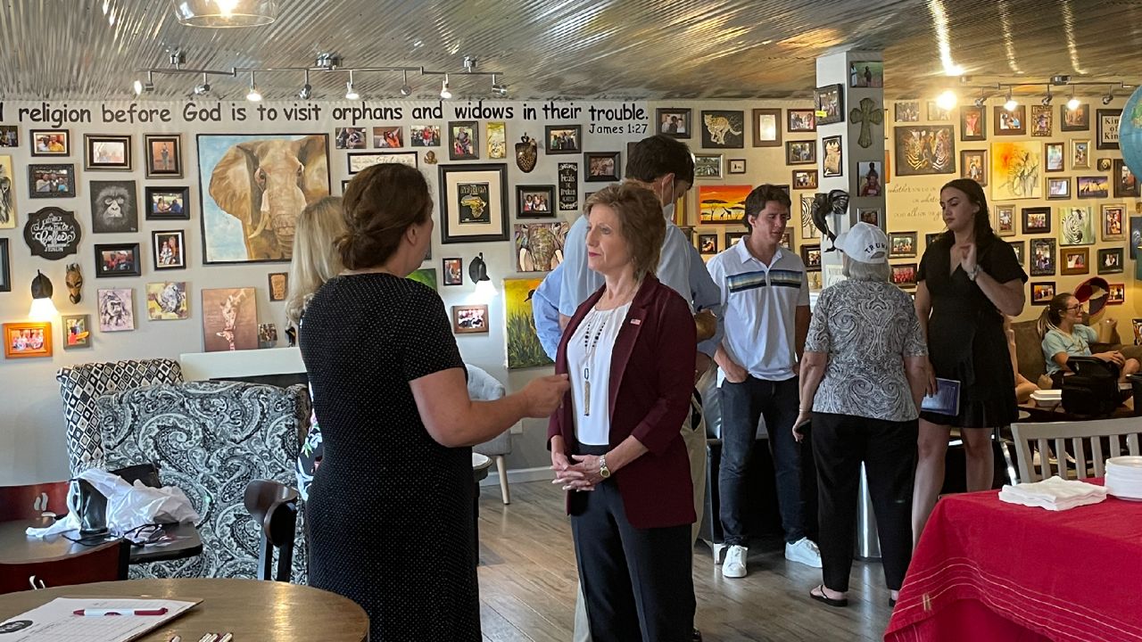 U.S. Rep. Vicky Hartzler talks to voters in Troy, Mo. during a campaign swing through Lincoln County on Thursday July 8.