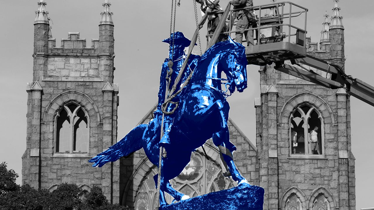 A statue of Confederate General JEB Stuart is removed in Richmond, Virginia. (AP)