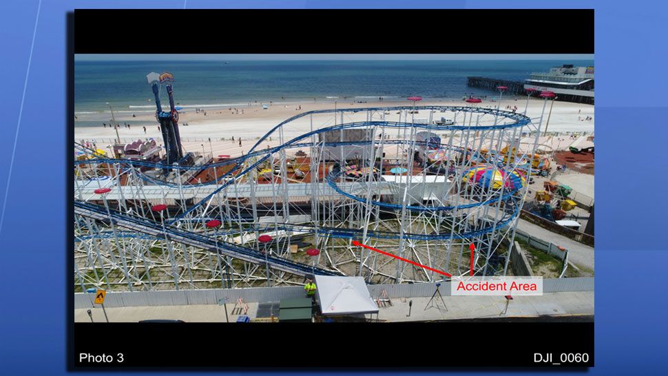 A photo from the engineering report on the Sand Blaster Roller Coaster derailment, showing where the accident happened. (Quest Engineering and Failure Analysis)