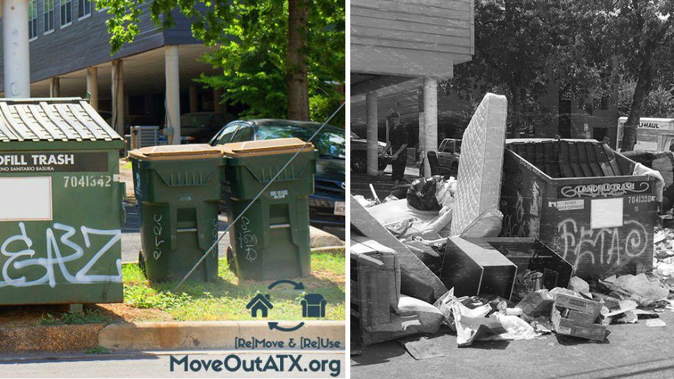 The City of Austin tweeted this side by side photo of the trash that accumulates in West Campus. (Courtesy: Austin Gov.)