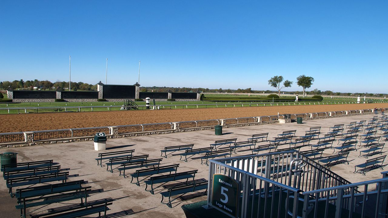 Empty track apron at Keeneland. Image via Spectrum News.