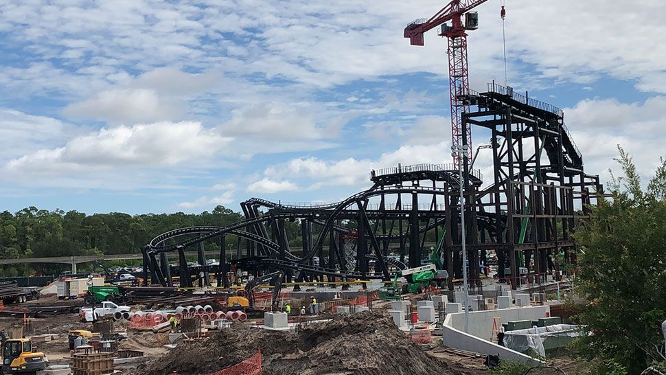 Construction underway at Magic Kingdom for the Tron coaster, which is set to debut in time for Disney World's 50th anniversary. (Ashley Carter/Spectrum News)