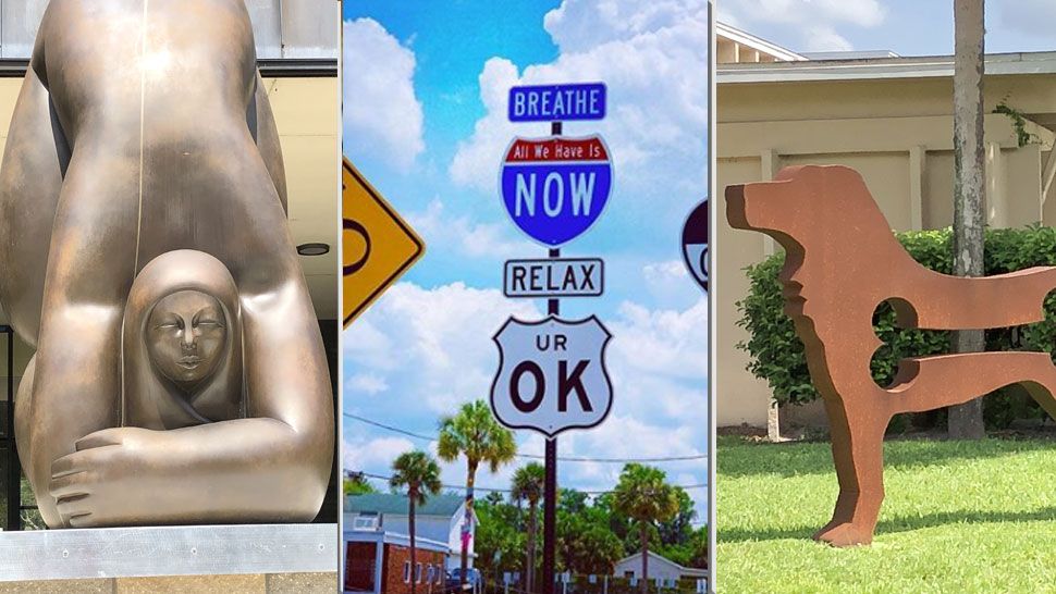 Three of the sculptures you can see on the DeLand Sculpture Walk. 