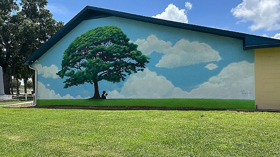 The 'Tranquility Tree' by artist Jaime Margary is one of nearly 30 murals in downtown Kissimmee. The murals are part of the city's goal towards creating a more vibrant downtown. (Spectrum News/Jordan Mead)