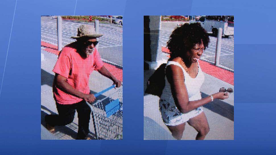 The Hillsborough County Sheriff's Office is searching for two people accused of stealing nearly $3,000 worth of alcohol and vacuum cleaners from a Walmart. (Hillsborough County Sheriff's Office)