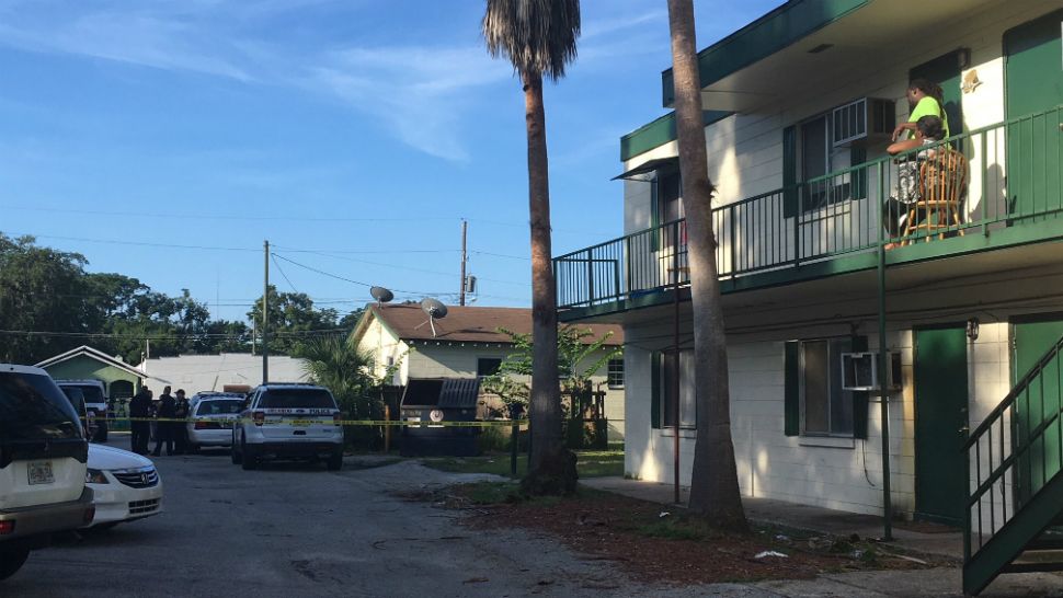 Orlando police investigate the location where two people were found dead in an apartment on West Jefferson Street on Wednesday morning. (Daniel Macaluso, staff)