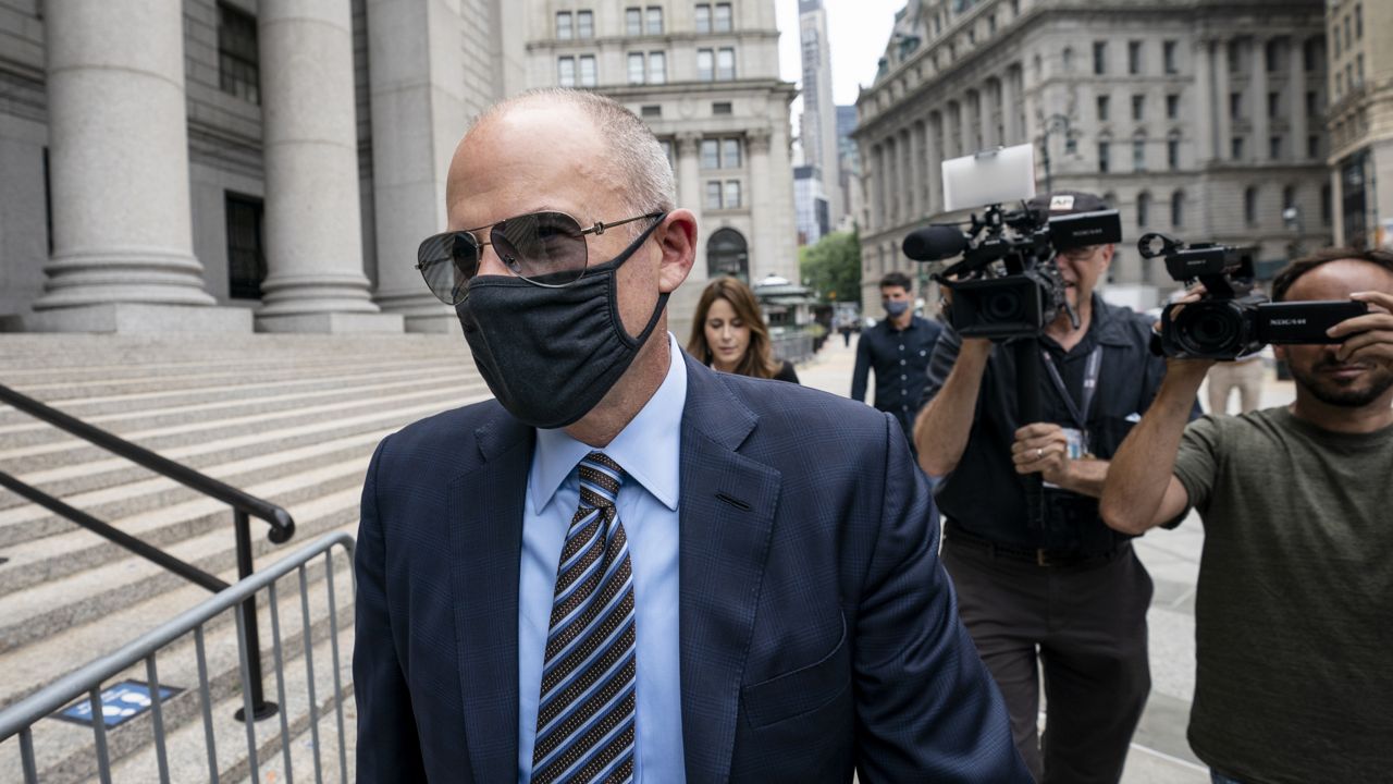 Michael Avenatti arrives for a scheduled sentencing at Manhattan federal court, Thursday, July 8, 2021, in New York. (AP Photo/John Minchillo)