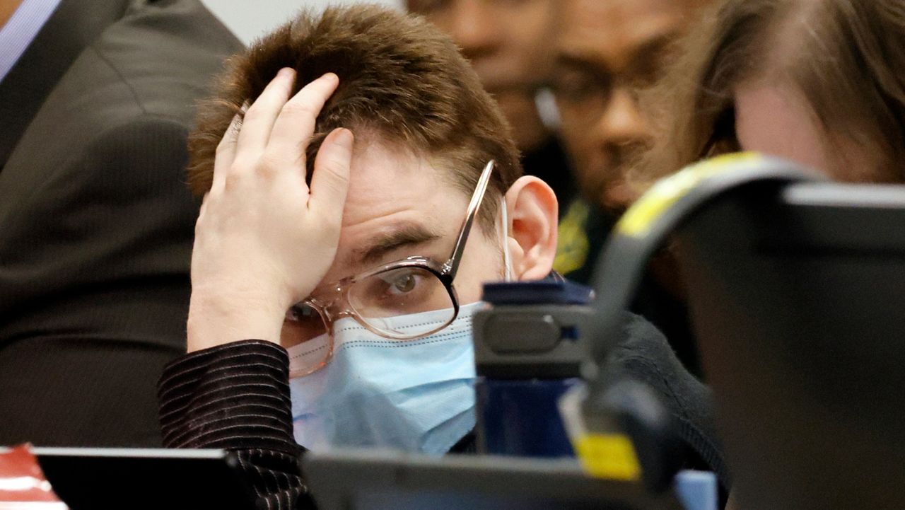 Nikolas Cruz looks up as a witness testifies during the penalty phase of his trial at the Broward County Courthouse in Fort Lauderdale, Fla., Tuesday, July 19, 2022. (Mike Stocker/South Florida Sun Sentinel/AP)