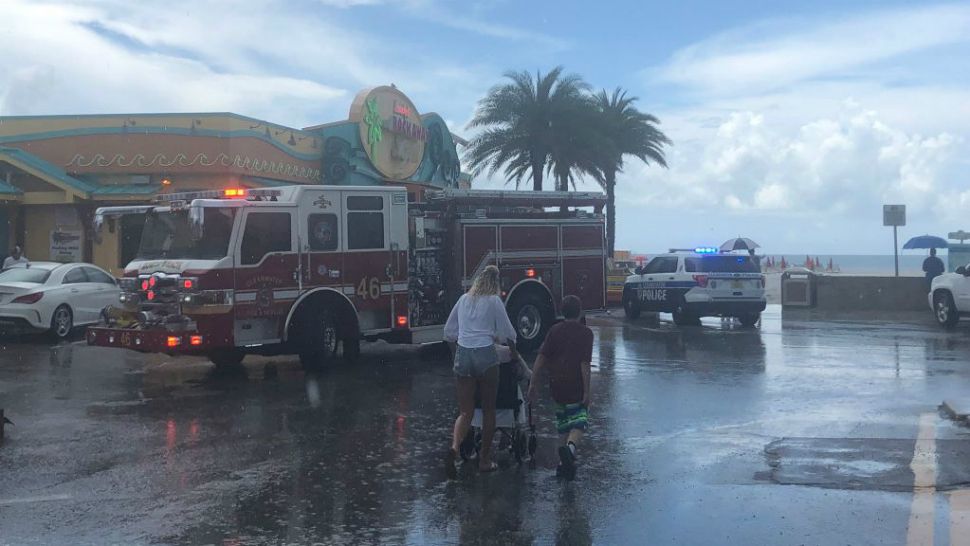 (FILE) Clearwater Fire and Rescue respond to Frenchy's Rockaway Grill on Clearwater Beach after a man was struck by lightning, Sunday, July 21, 2019. Several other people who were near him were affected. (Trevor Pettiford/Spectrum News)