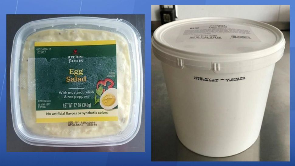 Some of the products being recalled include Archer Farms' egg salad, sold at Target, and Freskët-brand tuna salad, sold at The Fresh Market. (FDA.gov)