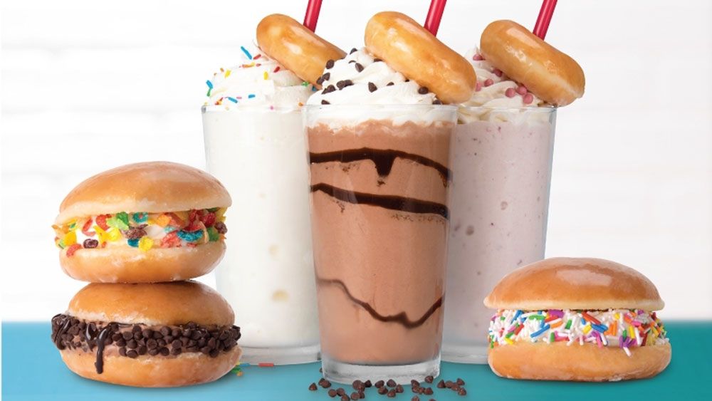 Among the new items coming to Krispy Kreme are scoop sandwiches and milkshakes, both made with doughnut-infused ice cream. (Krispy Kreme)