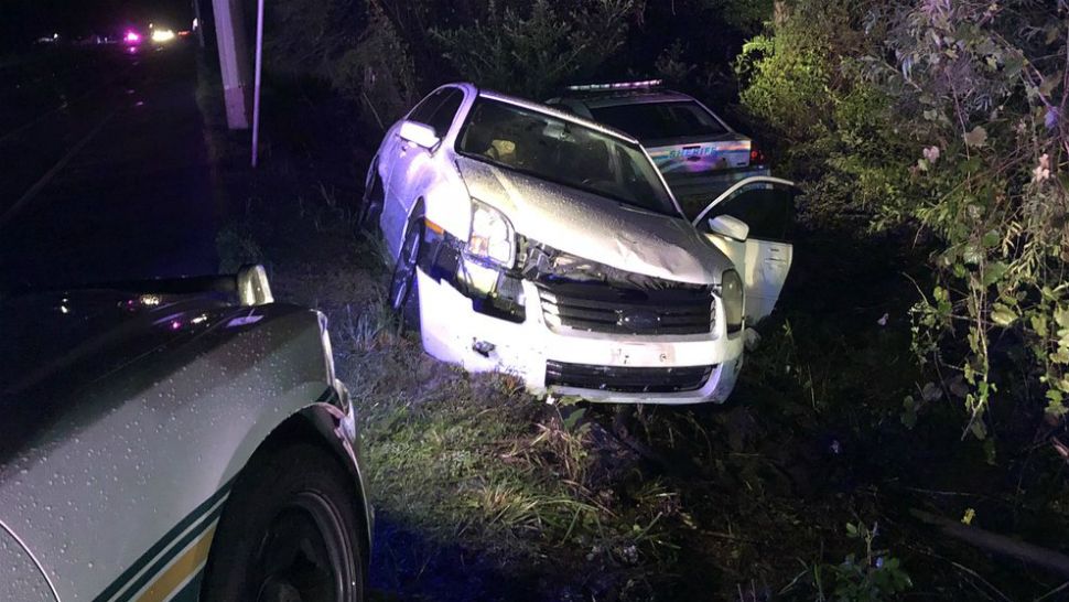 The driver sped onto Interstate 4, then onto the Polk Parkway, where pursuing Polk County Sheriff's Office deputies forced the car off the road at Berkely Road. (Polk County Sheriff's Office photo)
